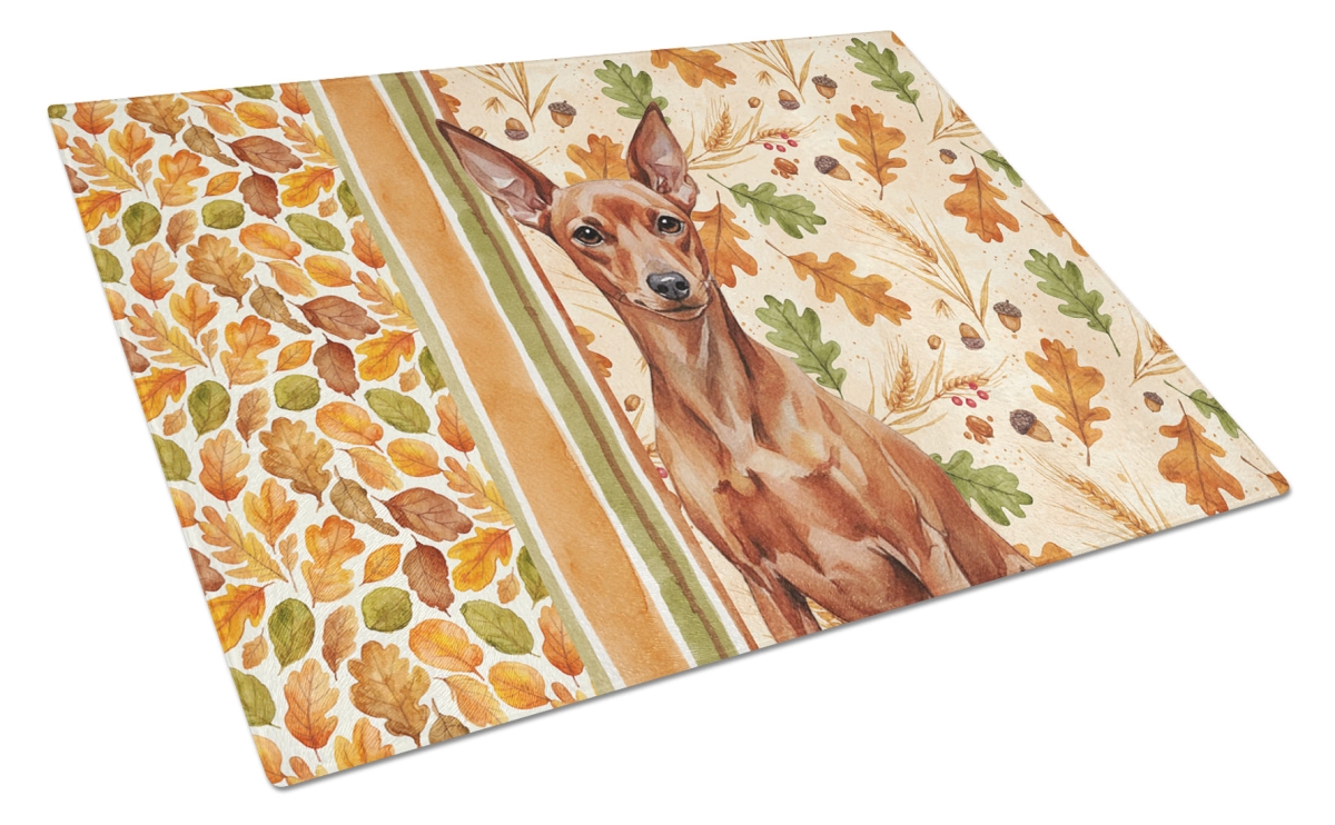 Picture of Carolines Treasures WDK7916LCB 15 x 12 in. Red Miniature Pinscher Min Pin Heirloom Fall Glass Cutting Board