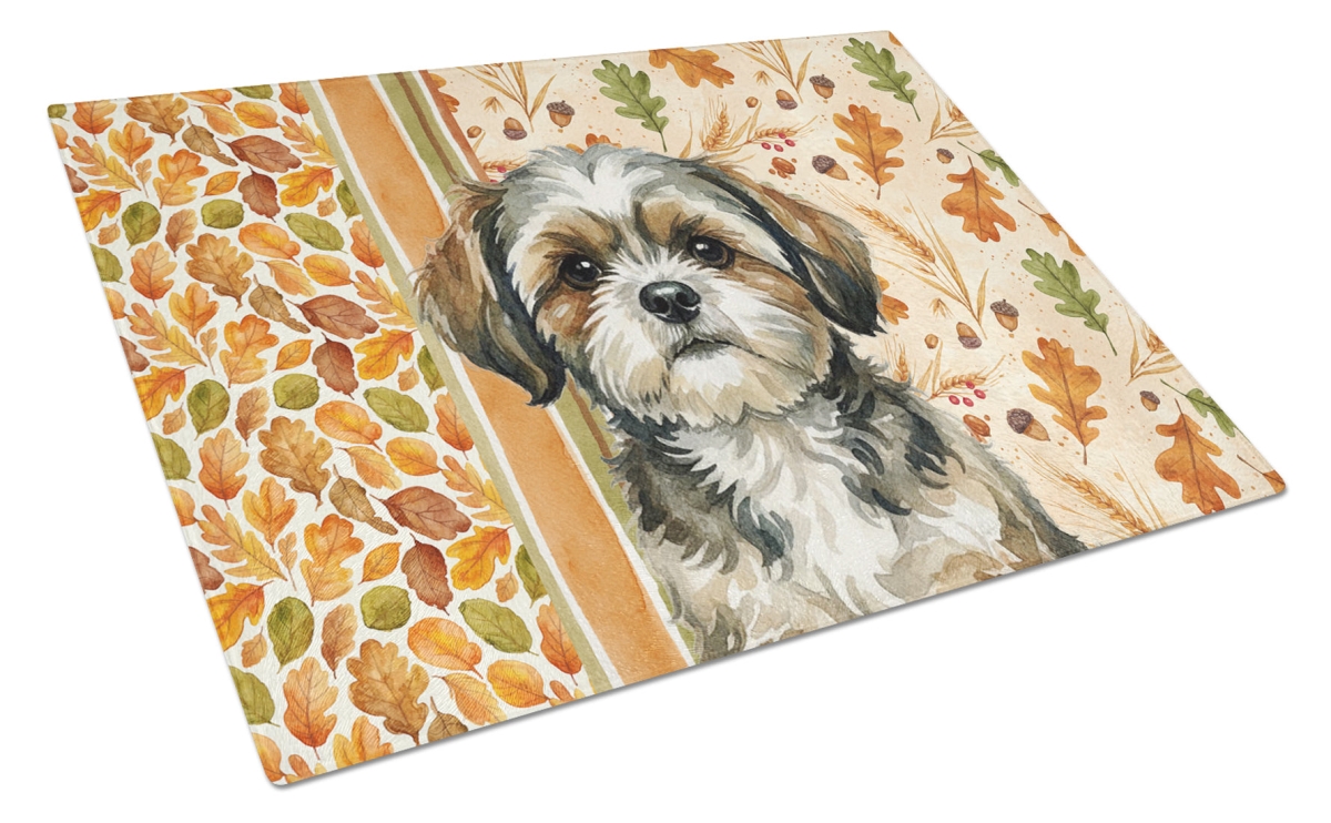 Picture of Carolines Treasures WDK8017LCB 15 x 12 in. Brindle Shih Tzu Heirloom Fall Glass Cutting Board