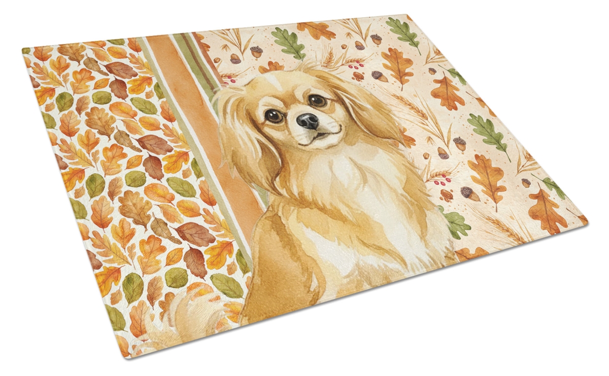 Picture of Carolines Treasures WDK8040LCB 15 x 12 in. Gold Tibetan Spaniel Heirloom Fall Glass Cutting Board