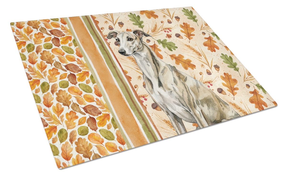 Picture of Carolines Treasures WDK8053LCB 15 x 12 in. Brindle Whippet Heirloom Fall Glass Cutting Board