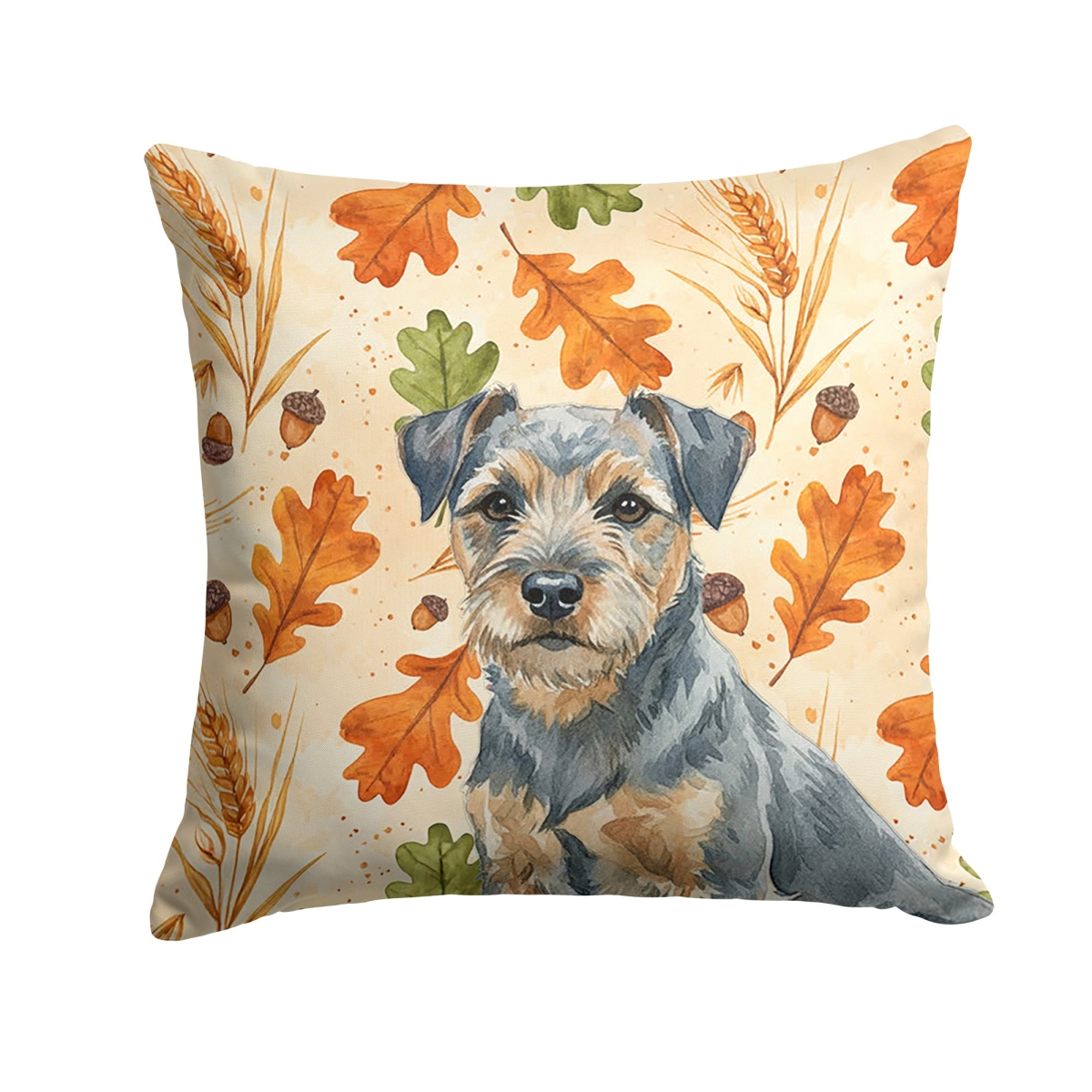 WDK7725PW1414 14 x 14 in. Blue & Tan Border Terrier Heirloom Fall Throw Pillow