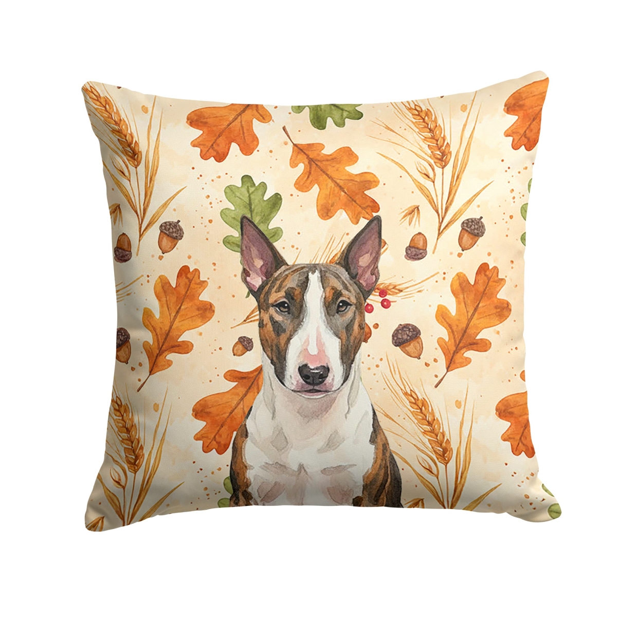 WDK7749PW1414 14 x 14 in. Brindle & White Bull Terrier Heirloom Fall Throw Pillow