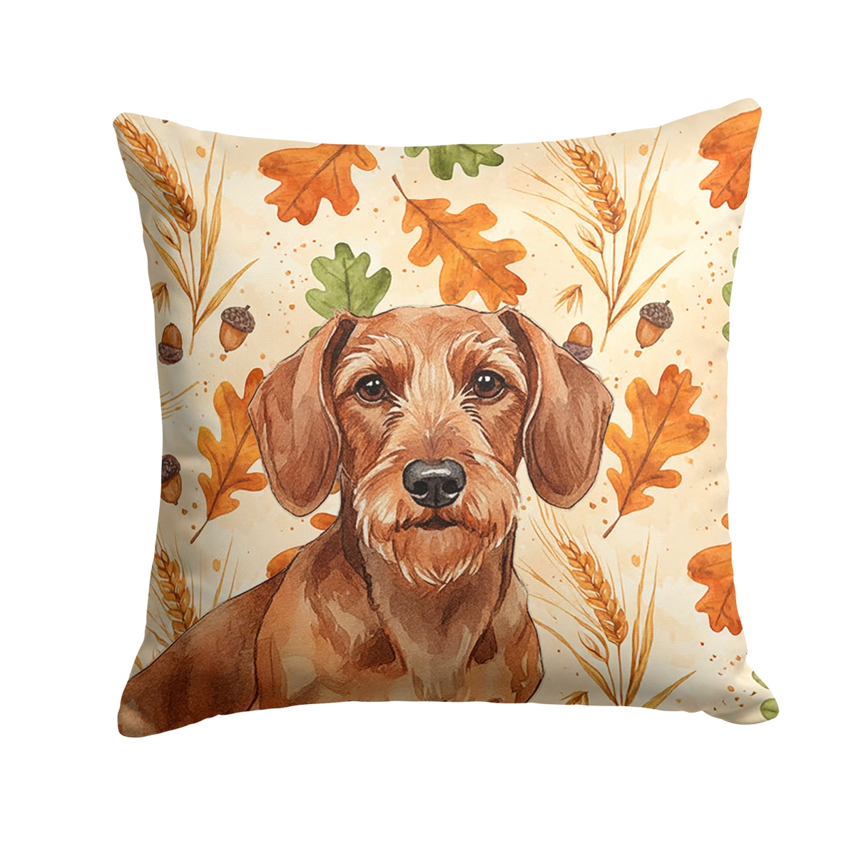 WDK7802PW1414 14 x 14 in. Wirehaired Red Dachshund Heirloom Fall Throw Pillow