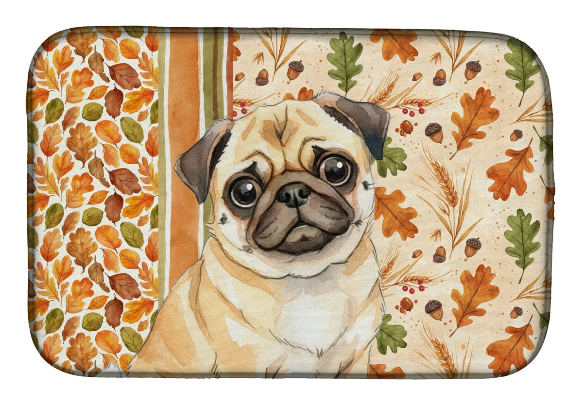 Picture of Carolines Treasures WDK7982DDM 21 x 14 in. Fawn Pug Heirloom Fall Dish Drying Mat - Multi Color