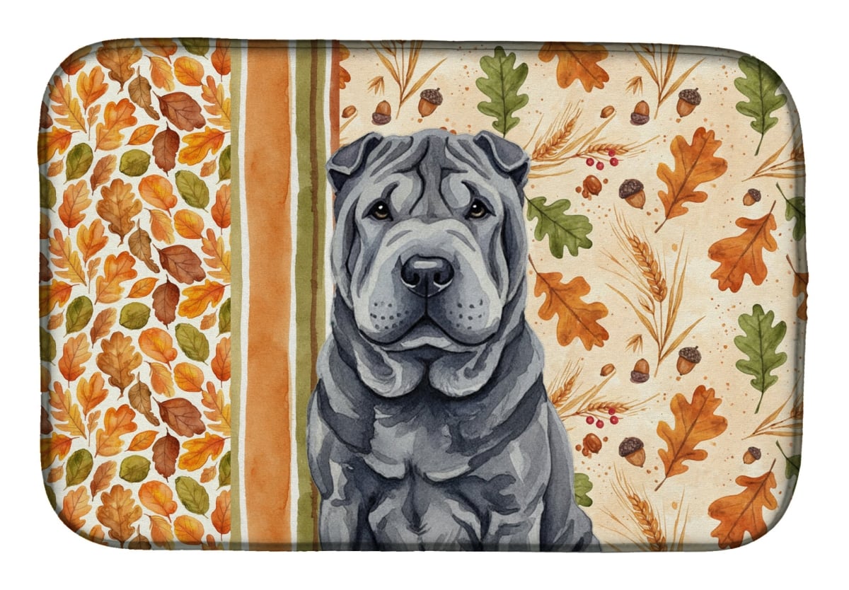 WDK8007DDM 21 x 14 in. Black Shar Pei Heirloom Fall Dish Drying Mat - Multi Color