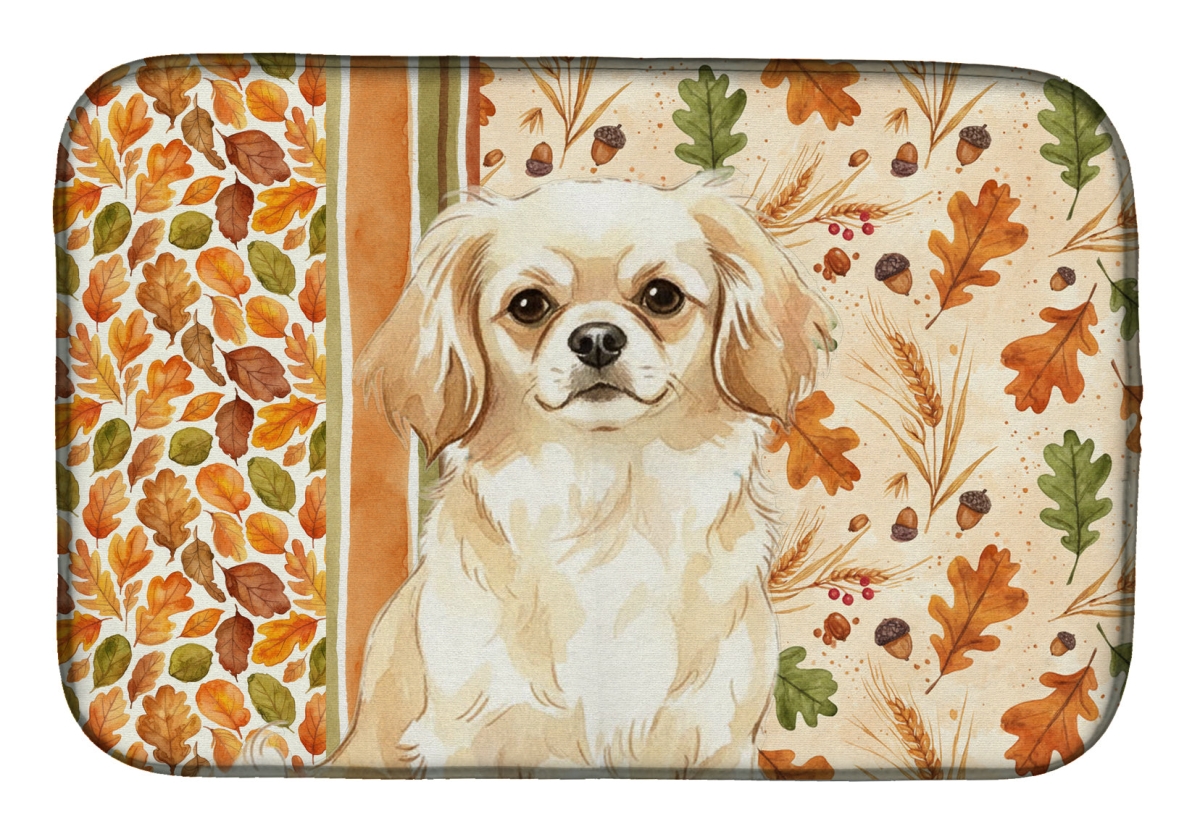 WDK8039DDM 21 x 14 in. Cream Tibetan Spaniel Heirloom Fall Dish Drying Mat - Multi Color