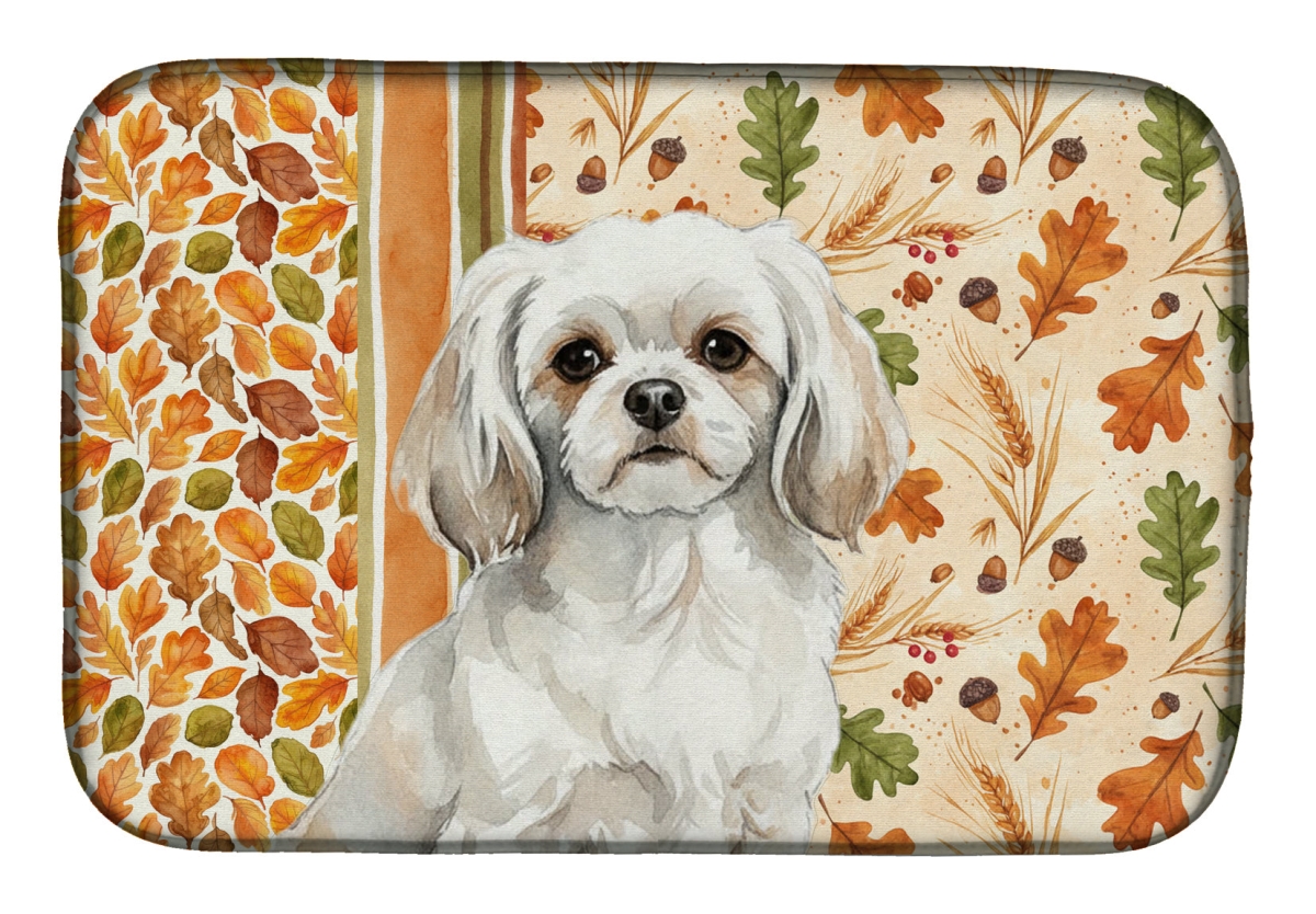 WDK8043DDM 21 x 14 in. White Tibetan Spaniel Heirloom Fall Dish Drying Mat - Multi Color