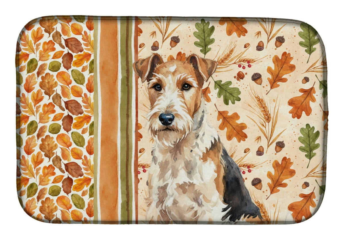 Picture of Carolines Treasures WDK8057DDM 21 x 14 in. Wire Fox Terrier Heirloom Fall Dish Drying Mat - Multi Color