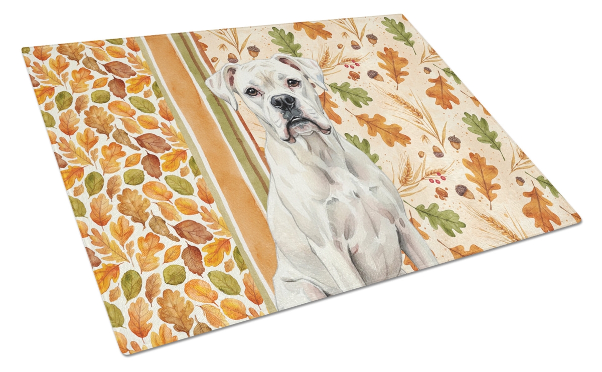 WDK7737LCB 15 x 12 in. White Boxer Heirloom Fall Glass Cutting Board