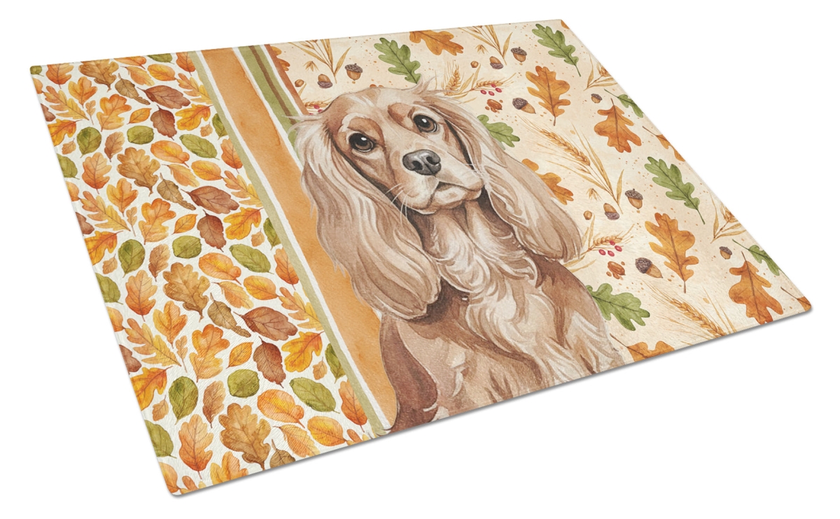 WDK7764LCB 15 x 12 in. Ruby Cavalier Spaniel Heirloom Fall Glass Cutting Board