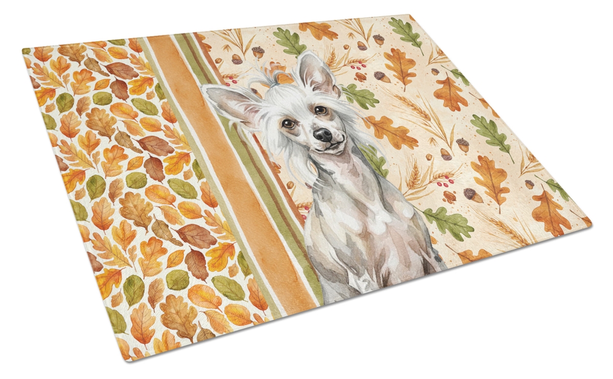 WDK7774LCB 15 x 12 in. Hairless Mottled Pattern Chinese Crested Heirloom Fall Glass Cutting Board