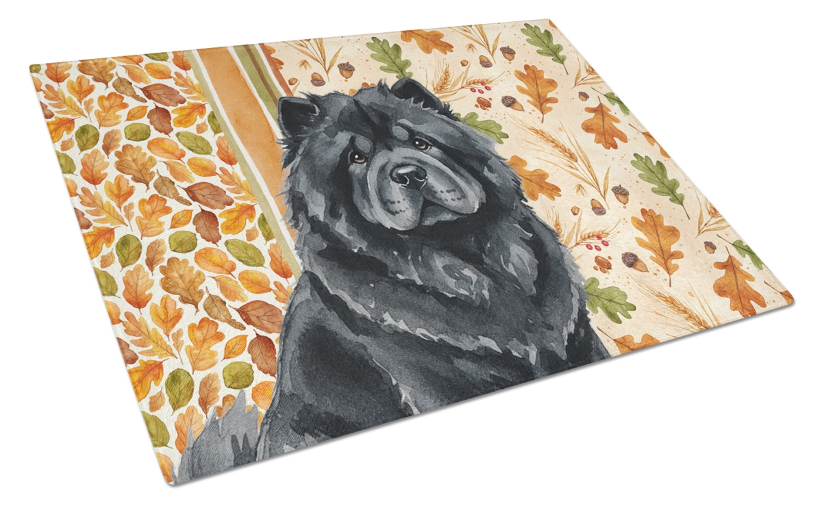 WDK7777LCB 15 x 12 in. Black Chow-Chow Heirloom Fall Glass Cutting Board
