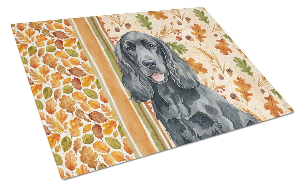 WDK7781LCB 15 x 12 in. Black Cocker Spaniel Heirloom Fall Glass Cutting Board