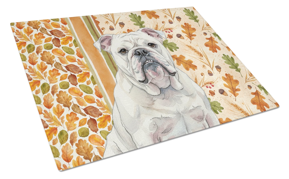 Picture of Carolines Treasures WDK7815LCB 15 x 12 in. White English Bulldog Heirloom Fall Glass Cutting Board