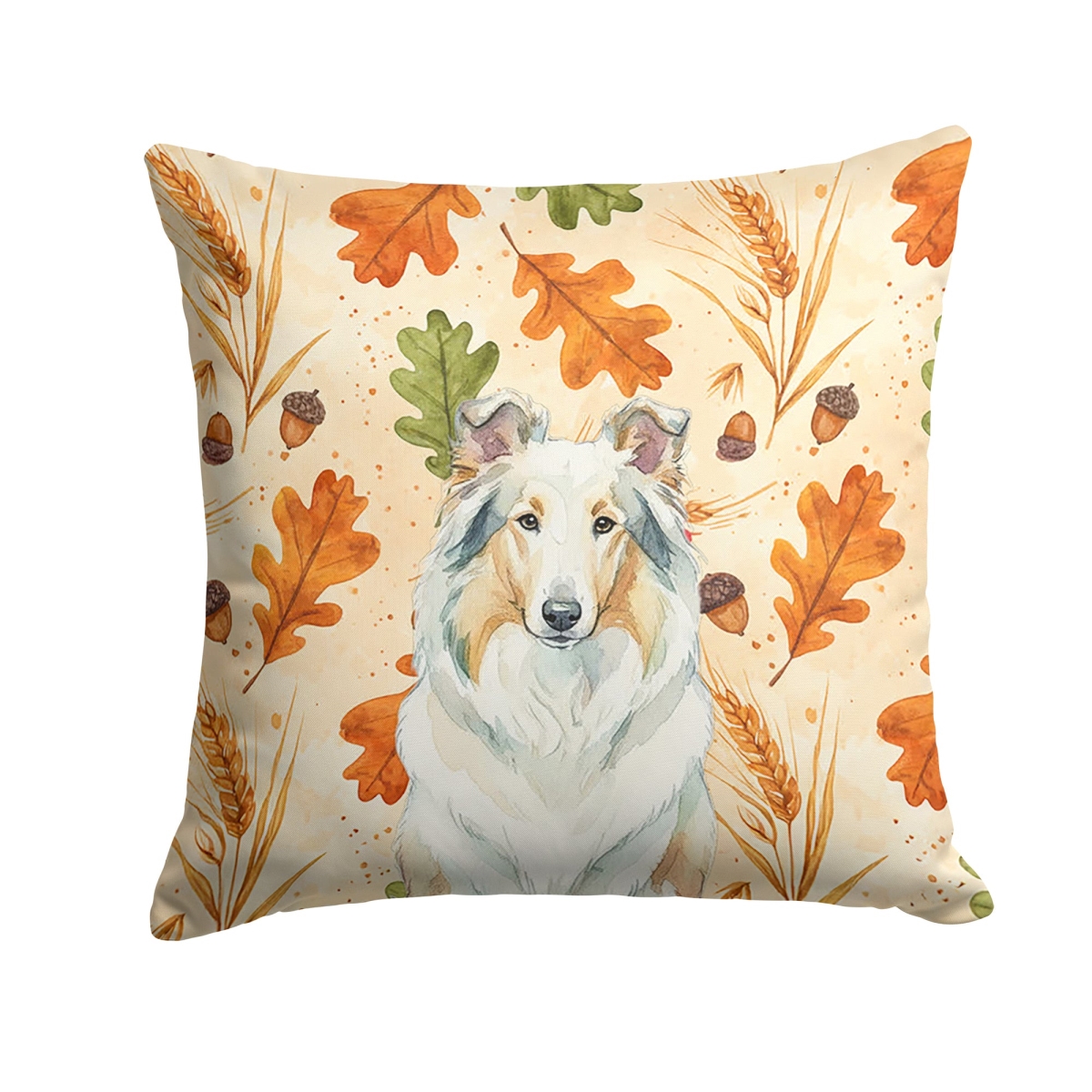 WDK7788PW1818 18 x 18 in. White Collie Heirloom Fall Throw Pillow