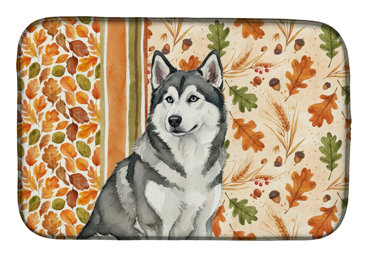 Picture of Carolines Treasures WDK7674DDM 21 x 14 in. Gray & White Alaskan Malamute Heirloom Fall Dish Drying Mat - Multi Color
