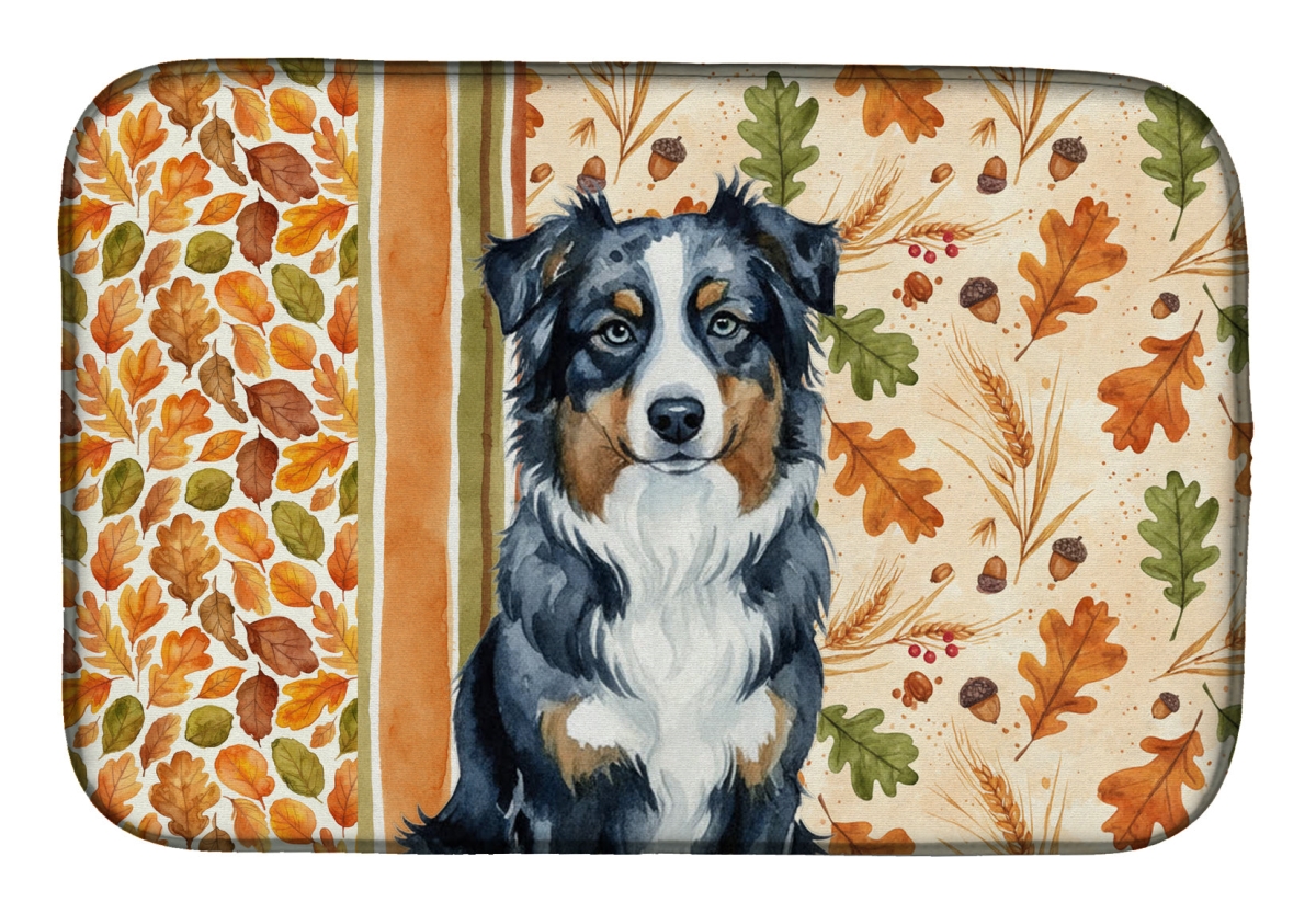 Picture of Carolines Treasures WDK7689DDM 21 x 14 in. Black Australian Shepherd Heirloom Fall Dish Drying Mat - Multi Color