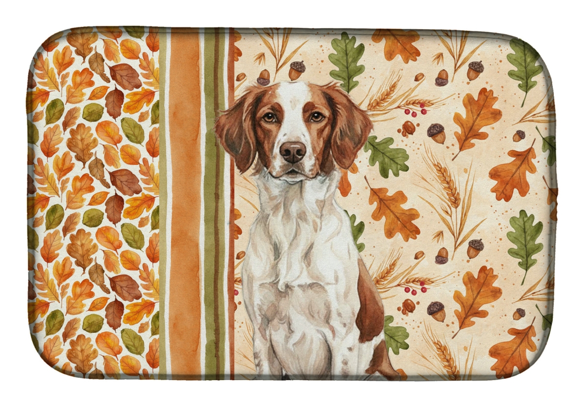Picture of Carolines Treasures WDK7743DDM 21 x 14 in. Liver & White Brittany Heirloom Fall Dish Drying Mat - Multi Color