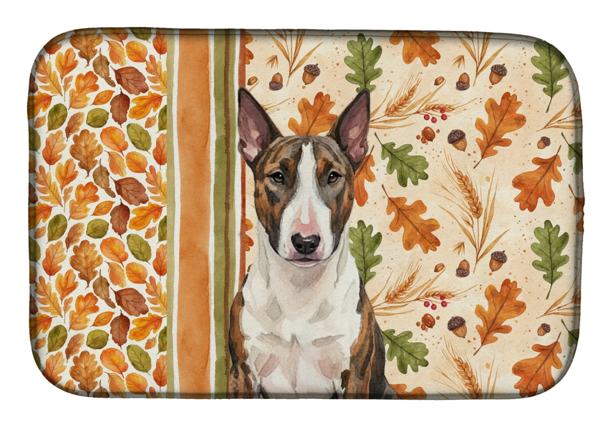 Picture of Carolines Treasures WDK7749DDM 21 x 14 in. Brindle & White Bull Terrier Heirloom Fall Dish Drying Mat - Multi Color