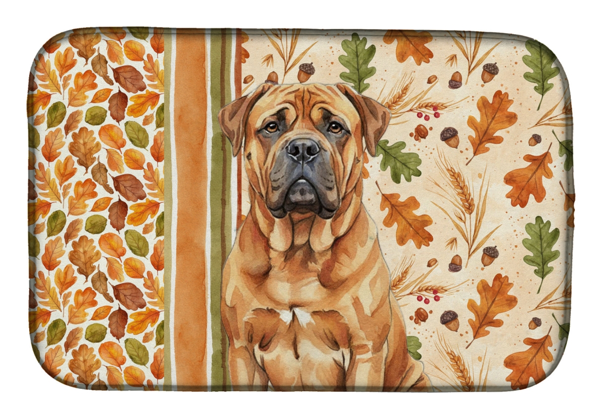 Picture of Carolines Treasures WDK7754DDM 21 x 14 in. Red Bullmastiff Heirloom Fall Dish Drying Mat - Multi Color