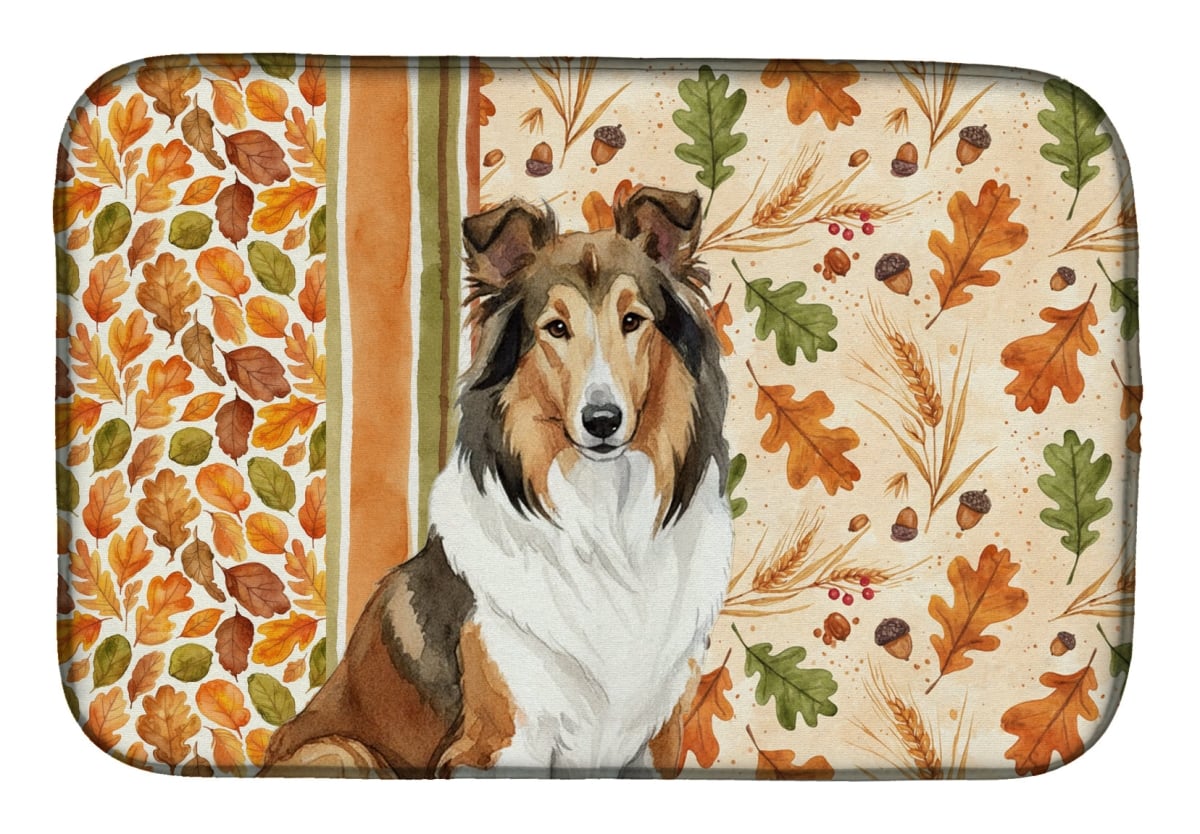 Picture of Carolines Treasures WDK7786DDM 21 x 14 in. Sable Collie Heirloom Fall Dish Drying Mat - Multi Color