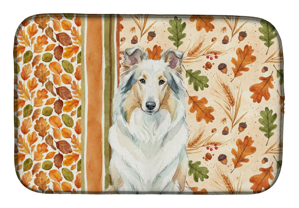 Picture of Carolines Treasures WDK7788DDM 21 x 14 in. White Collie Heirloom Fall Dish Drying Mat - Multi Color