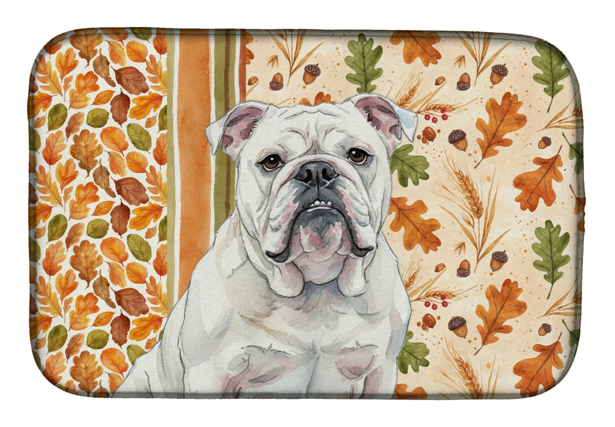 Picture of Carolines Treasures WDK7815DDM 21 x 14 in. White English Bulldog Heirloom Fall Dish Drying Mat - Multi Color