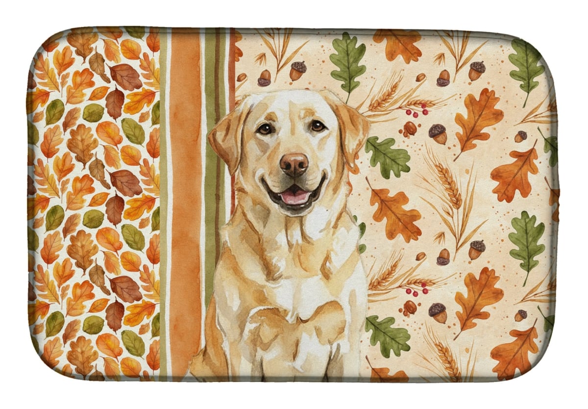 Picture of Carolines Treasures WDK7894DDM 21 x 14 in. Yellow Labrador Retriever Heirloom Fall Dish Drying Mat - Multi Color