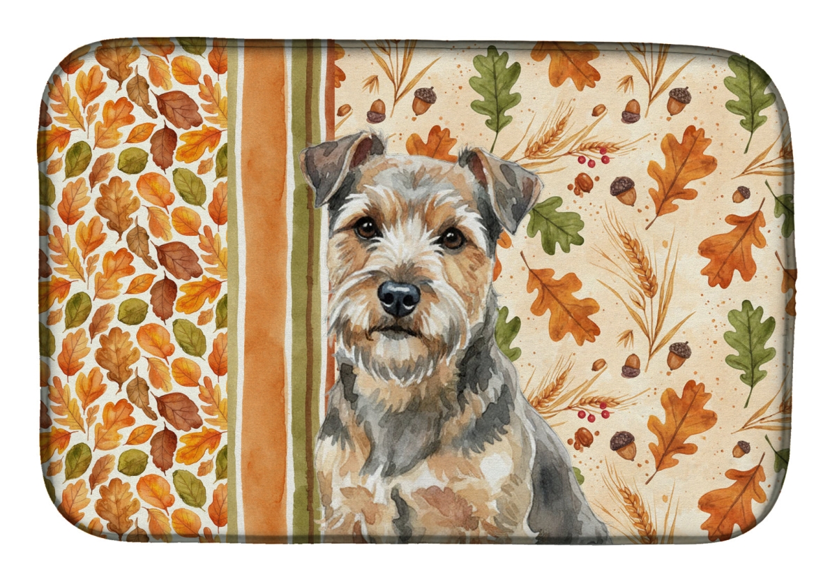 Picture of Carolines Treasures WDK7929DDM 21 x 14 in. Grizzle & Tan Norfolk Terrier Heirloom Fall Dish Drying Mat - Multi Color