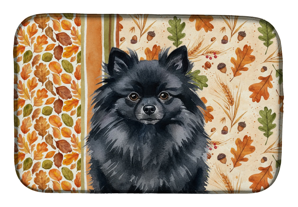 Picture of Carolines Treasures WDK7959DDM 21 x 14 in. Black Pomeranian Heirloom Fall Dish Drying Mat - Multi Color