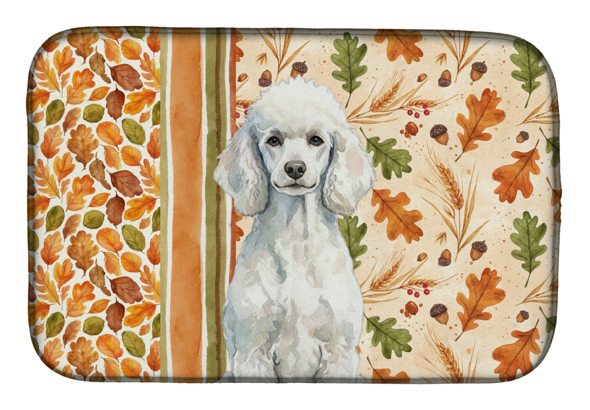 Picture of Carolines Treasures WDK7971DDM 21 x 14 in. Standard White Poodle Heirloom Fall Dish Drying Mat - Multi Color