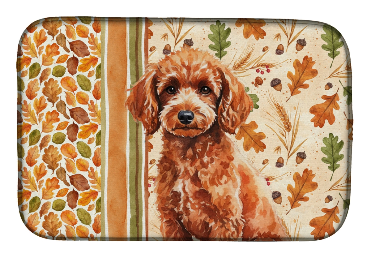 Picture of Carolines Treasures WDK7975DDM 21 x 14 in. Toy Red Poodle Heirloom Fall Dish Drying Mat - Multi Color