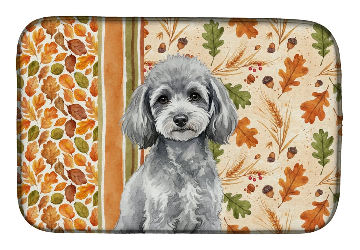 Picture of Carolines Treasures WDK7976DDM 21 x 14 in. Toy Silver Poodle Heirloom Fall Dish Drying Mat - Multi Color