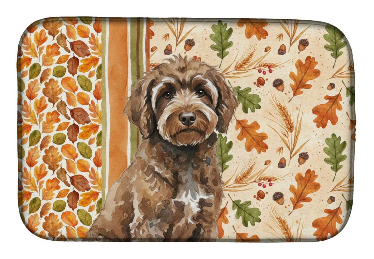 Picture of Carolines Treasures WDK7980DDM 21 x 14 in. Brown Portuguese Water Dog Heirloom Fall Dish Drying Mat - Multi Color