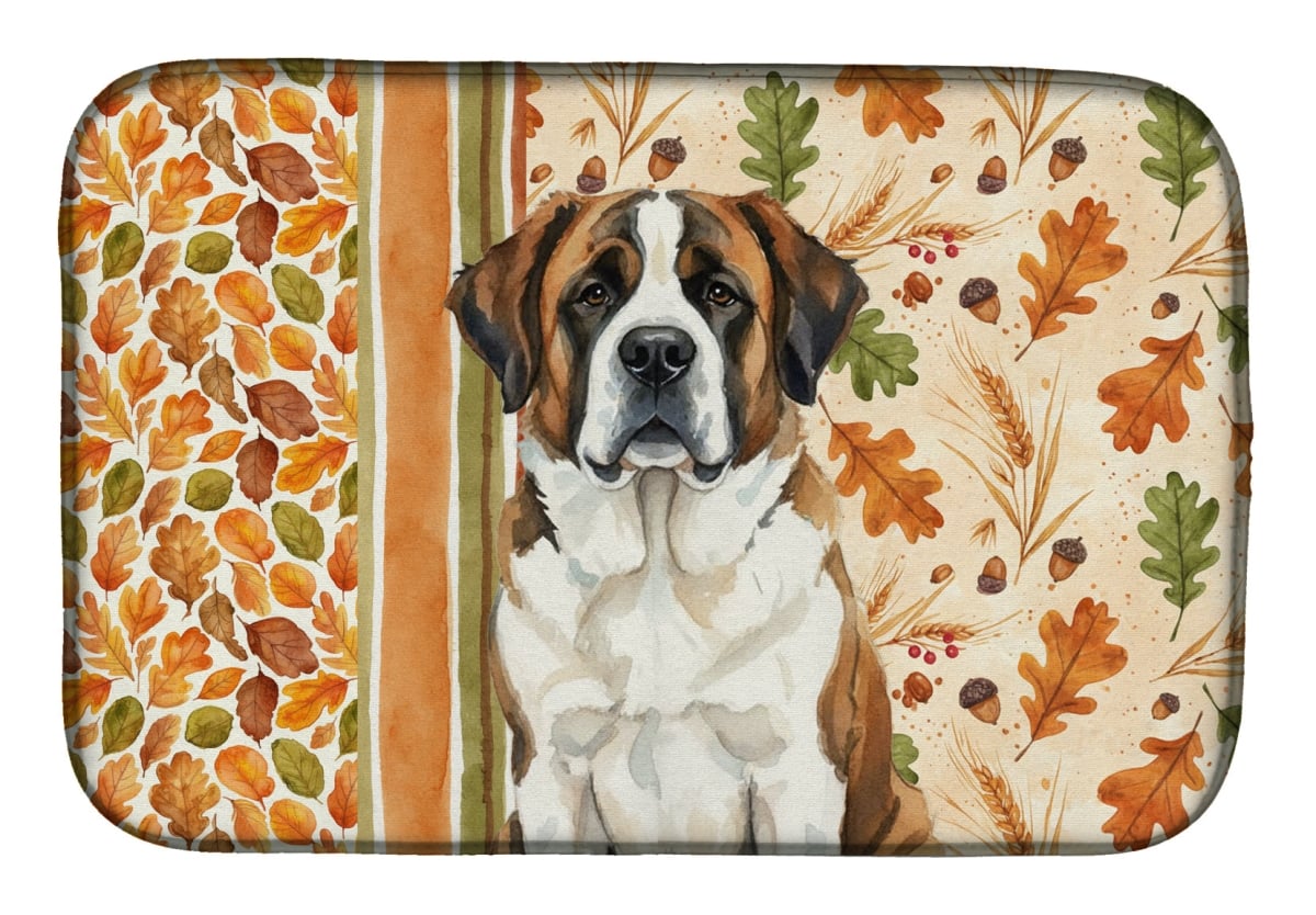 Picture of Carolines Treasures WDK7992DDM 21 x 14 in. Brindle & White Saint Bernard Heirloom Fall Dish Drying Mat - Multi Color