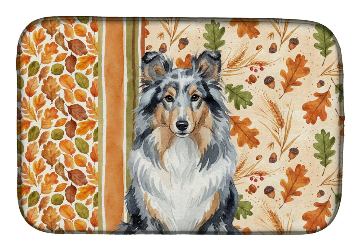 WDK8011DDM 21 x 14 in. Blue Merle Sheltie Heirloom Fall Dish Drying Mat - Multi Color