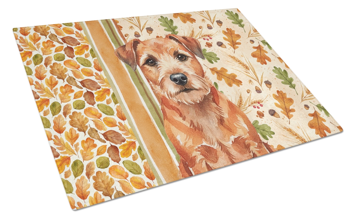 WDK7727LCB 15 x 12 in. Red Border Terrier Heirloom Fall Glass Cutting Board