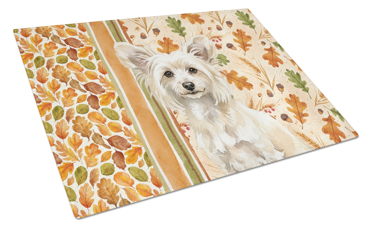 WDK7776LCB 15 x 12 in. Powderpuff Chinese Crested Heirloom Fall Glass Cutting Board