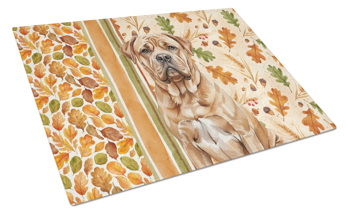 Picture of Carolines Treasures WDK7811LCB 15 x 12 in. Dogue de Bordeaux Heirloom Fall Glass Cutting Board