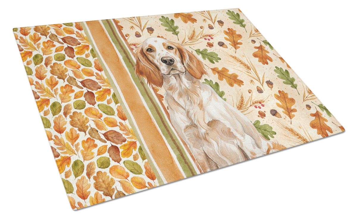 Picture of Carolines Treasures WDK7830LCB 15 x 12 in. Orange Belton English Setter Heirloom Fall Glass Cutting Board