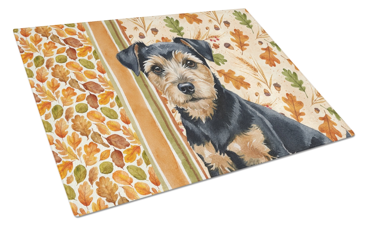 Picture of Carolines Treasures WDK7928LCB 15 x 12 in. Black & Tan Norfolk Terrier Heirloom Fall Glass Cutting Board