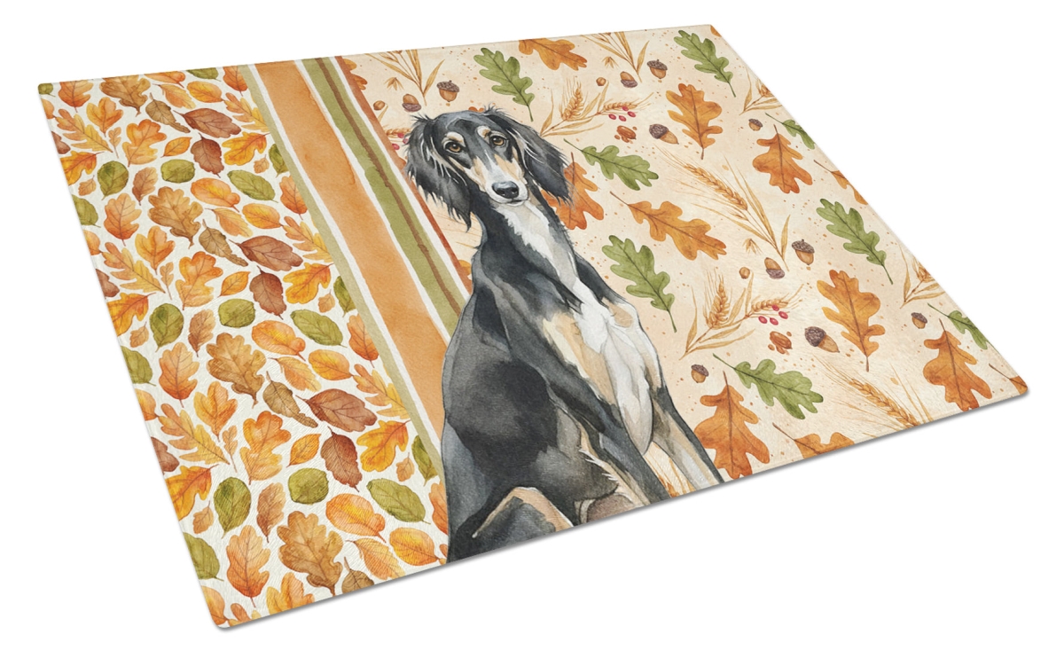 Picture of Carolines Treasures WDK7994LCB 15 x 12 in. Black & Tan Saluki Heirloom Fall Glass Cutting Board