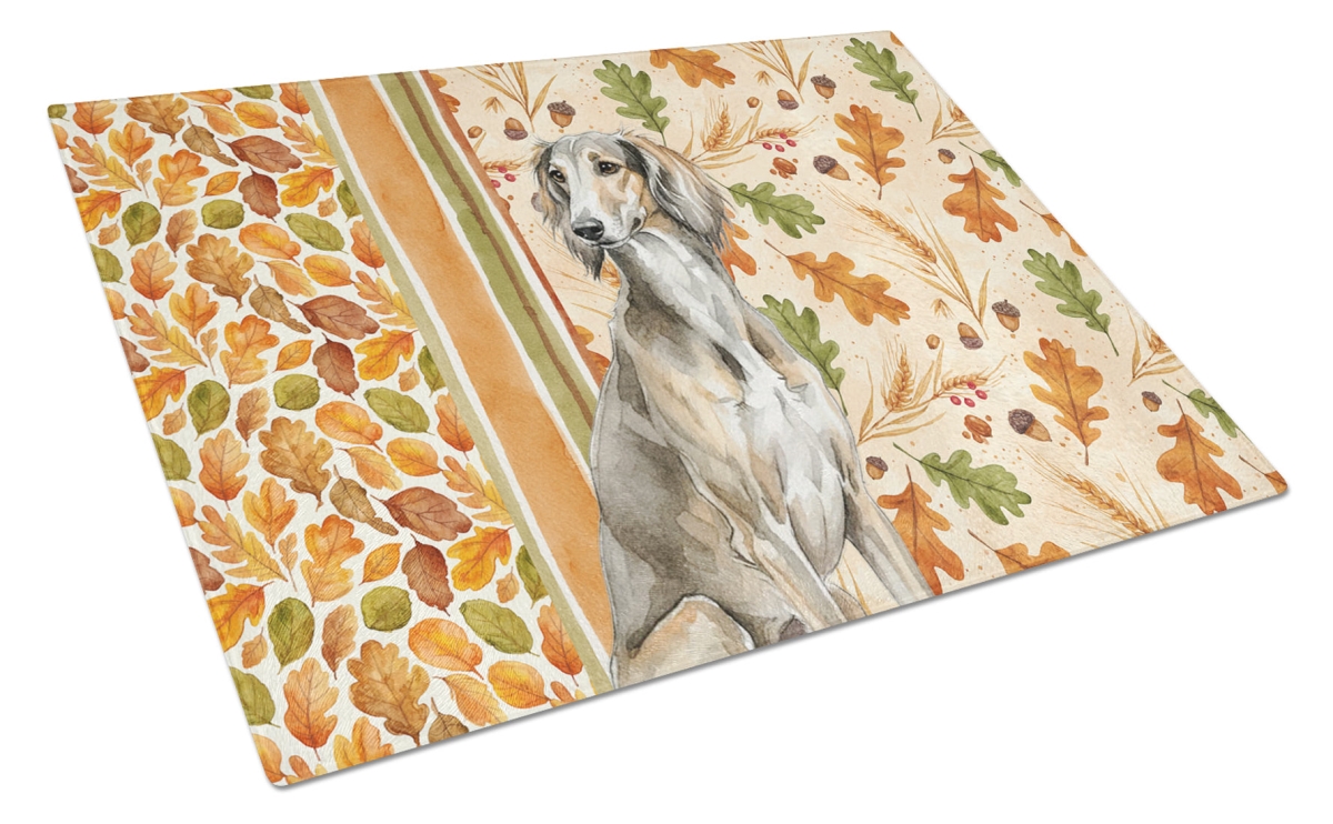 Picture of Carolines Treasures WDK7996LCB 15 x 12 in. Grizzle Saluki Heirloom Fall Glass Cutting Board