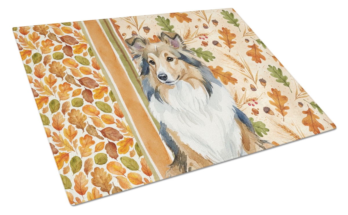 Picture of Carolines Treasures WDK8012LCB 15 x 12 in. Sable Sheltie Heirloom Fall Glass Cutting Board