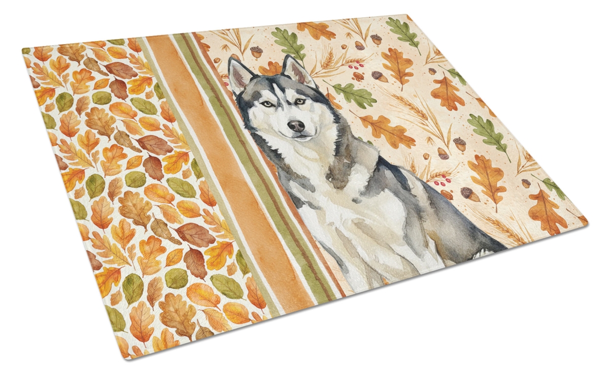 Picture of Carolines Treasures WDK8020LCB 15 x 12 in. Agouti Siberian Husky Heirloom Fall Glass Cutting Board