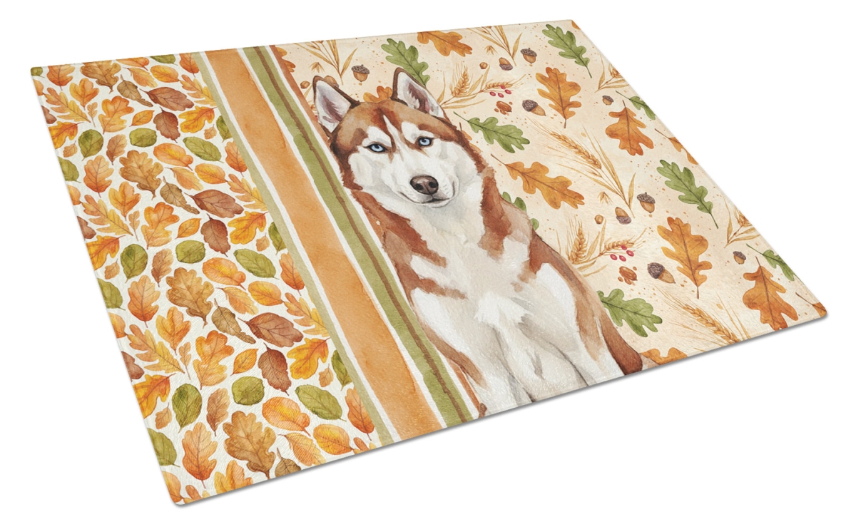 Picture of Carolines Treasures WDK8022LCB 15 x 12 in. Red & White Siberian Husky Heirloom Fall Glass Cutting Board