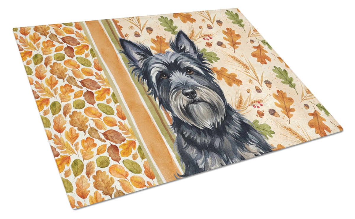 Picture of Carolines Treasures WDK8023LCB 15 x 12 in. Black Skye Terrier Heirloom Fall Glass Cutting Board