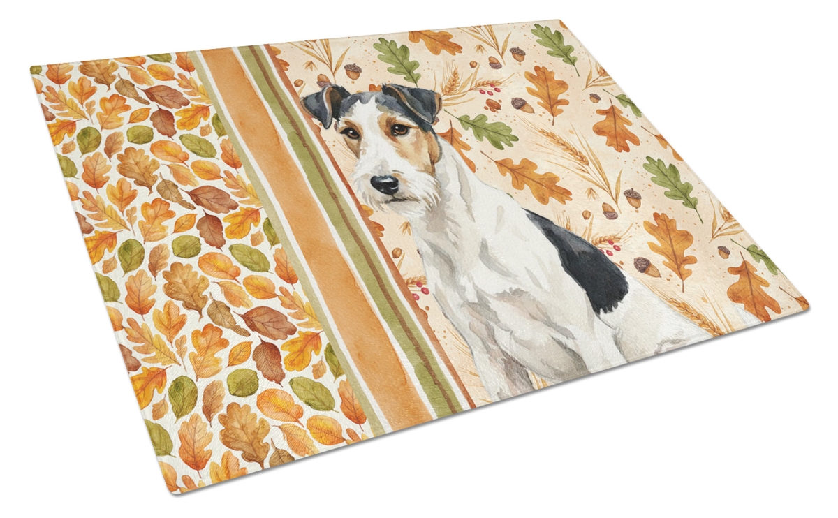 Picture of Carolines Treasures WDK8025LCB 15 x 12 in. Smooth Fox Terrier Heirloom Fall Glass Cutting Board