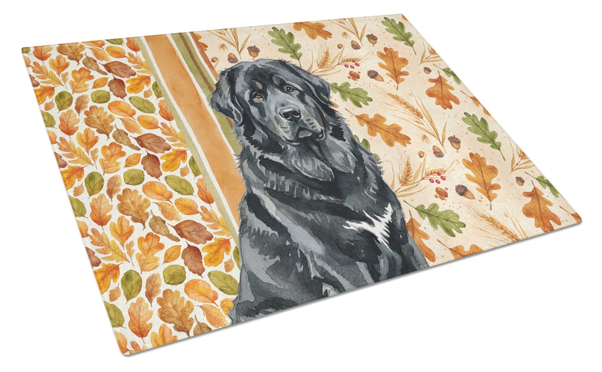 Picture of Carolines Treasures WDK8035LCB 15 x 12 in. Black Tibetan Mastiff Heirloom Fall Glass Cutting Board