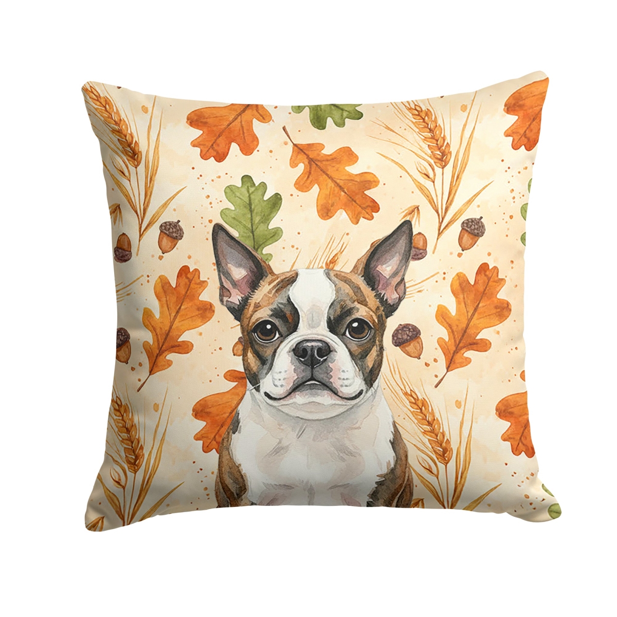 WDK7731PW1414 14 x 14 in. Brindle Boston Terrier Heirloom Fall Throw Pillow